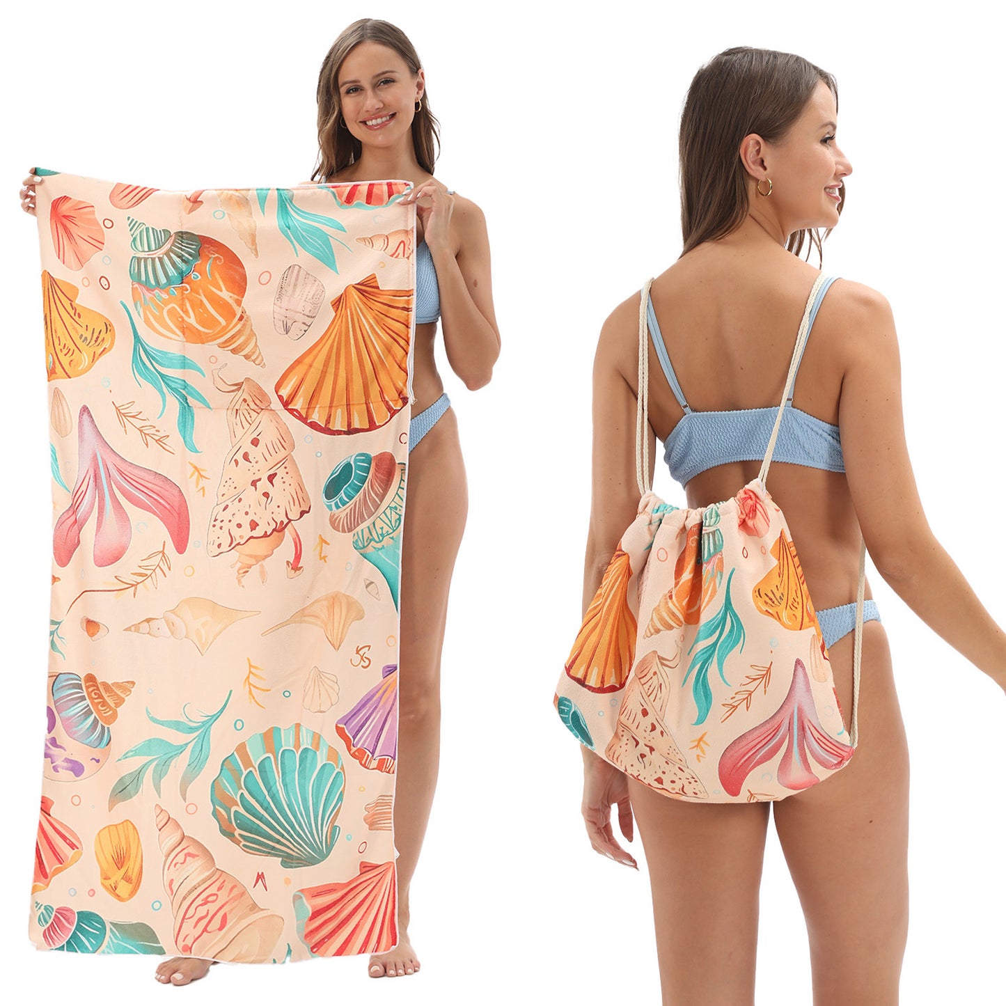 2-in-1 Foldable Beach Towel Backpack – Camping, Yoga and Travel, Printed Bath Towel with Built-in Storage, Convertible Beach Mat & Carry Bag, Absorbent for Pool