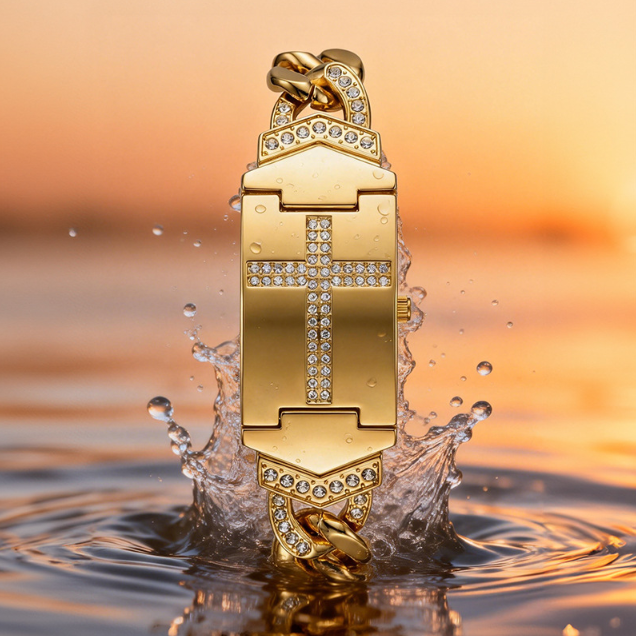 ⏰50% OFF !! ✝️ Sparkling Crystal Cross Watch—Geometric Rectangular Dial, Premium Metal Strap 💎